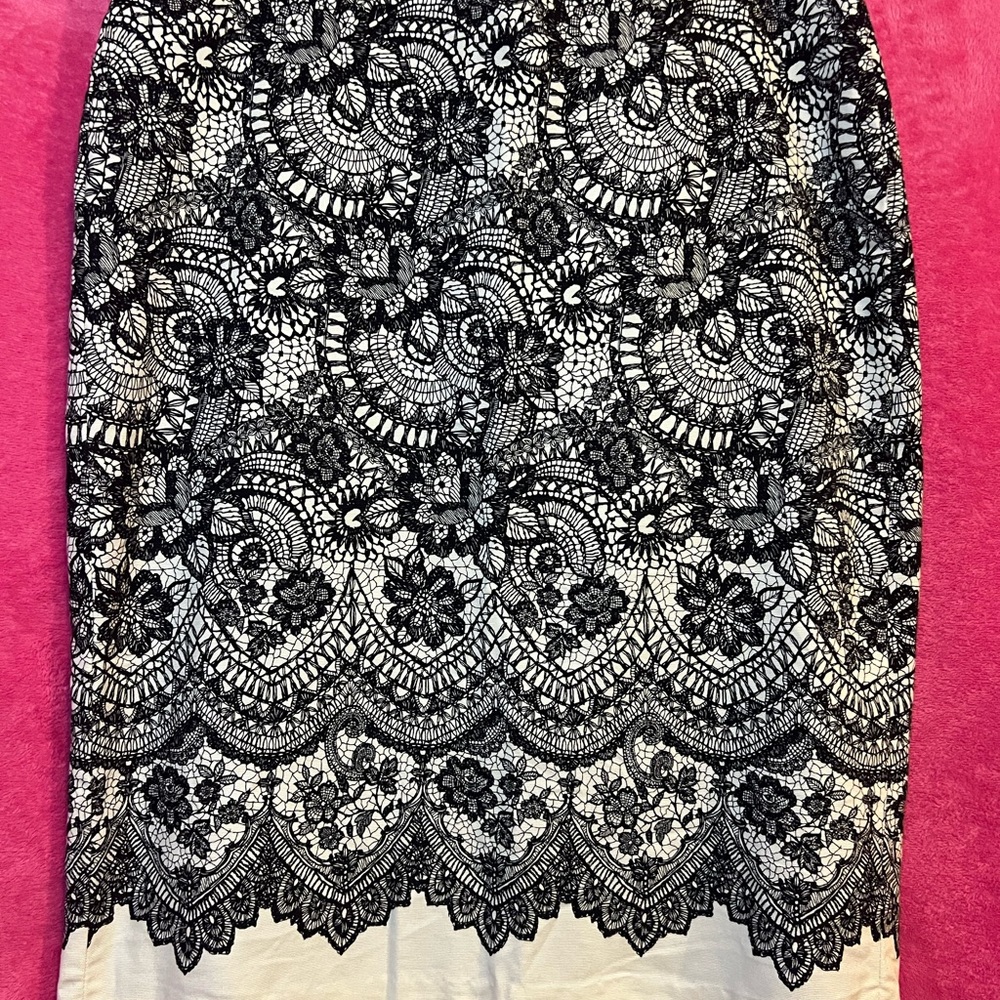 Talbots Black and Cream Lace Pencil Skirt